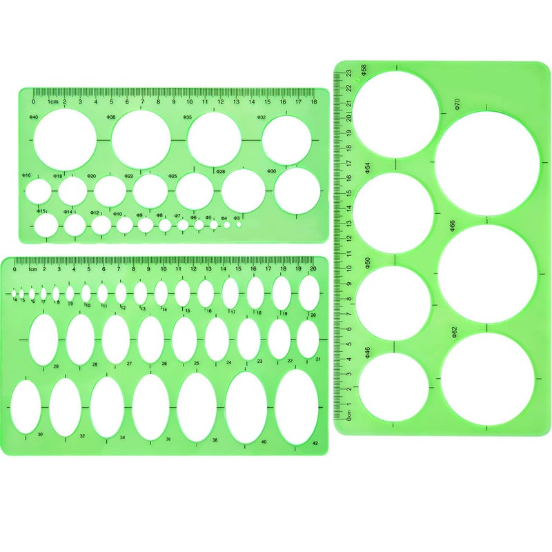 Hestya 3 Pieces Circle Template for Drawing 3 Sizes Circle Stencil Templates for Drafting Round Plastic Geometric Stencil for Office and School Building Formwork Drawings(Clear Green) - Image 1